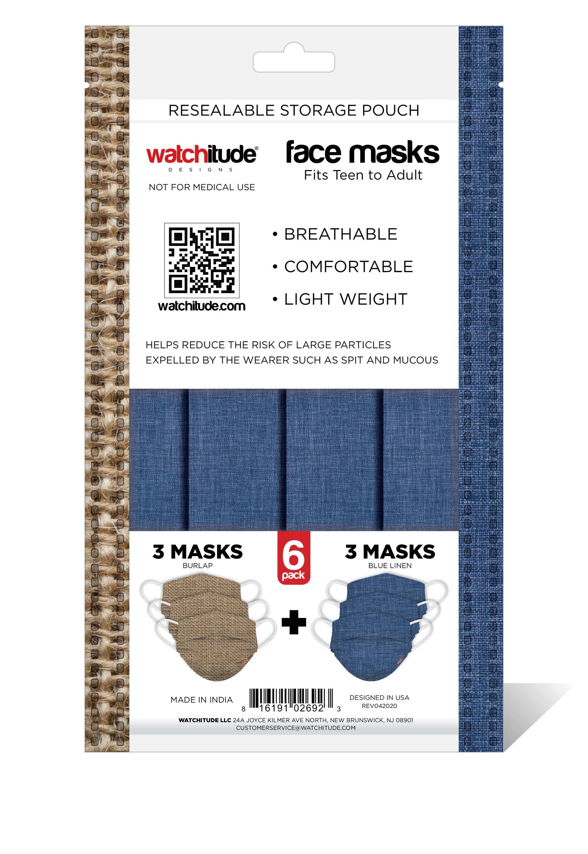 6 Pack Disposable Masks - Burlap & Blue Linen    