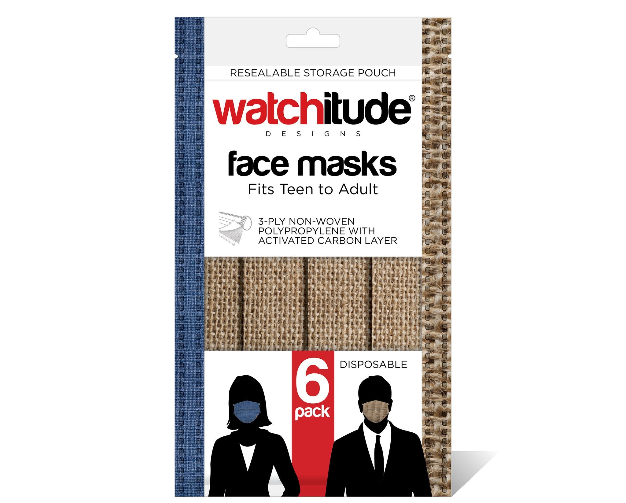 6 Pack Disposable Masks - Burlap & Blue Linen    