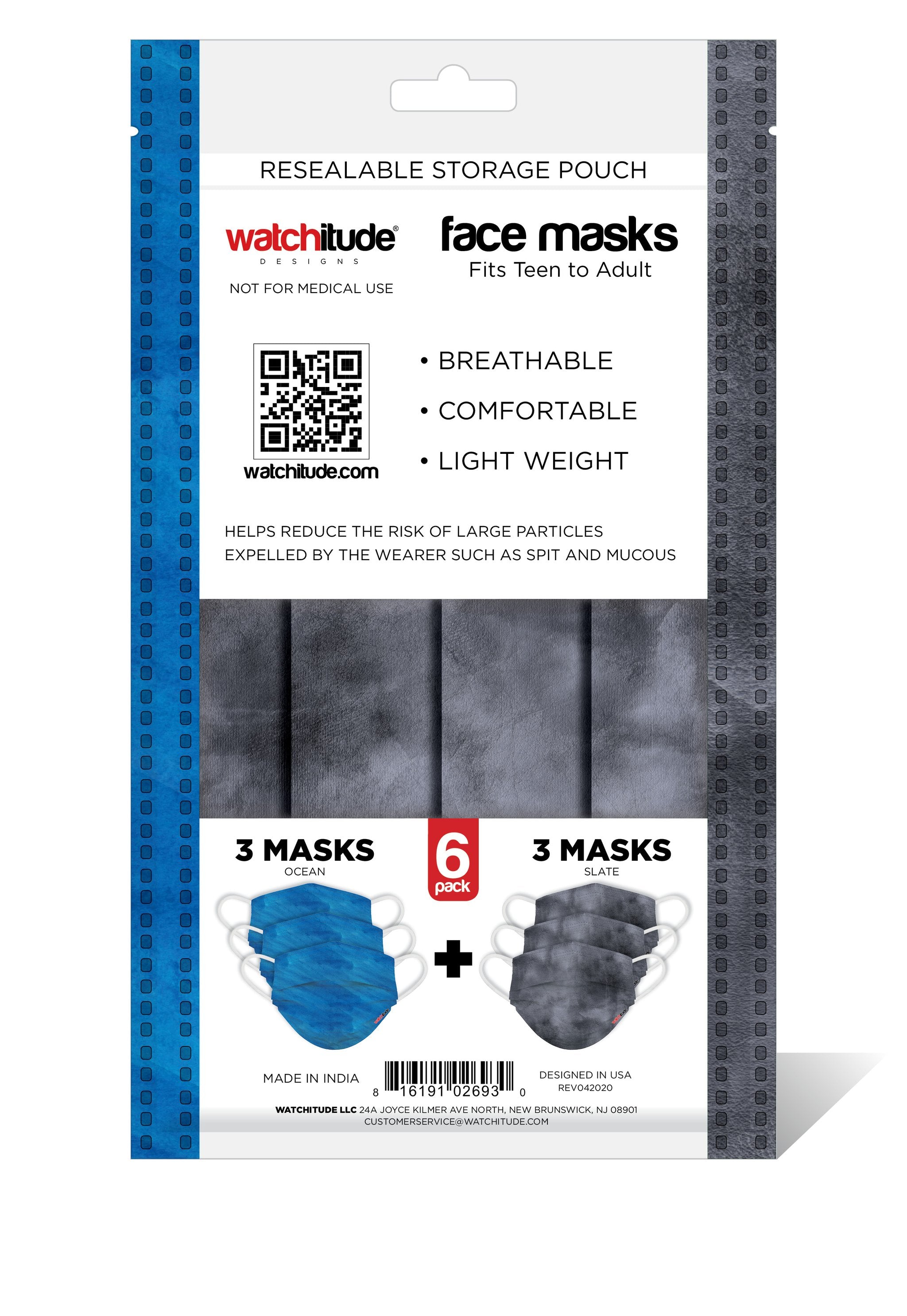 6 Pack Disposable Masks - Ocean & Slate    