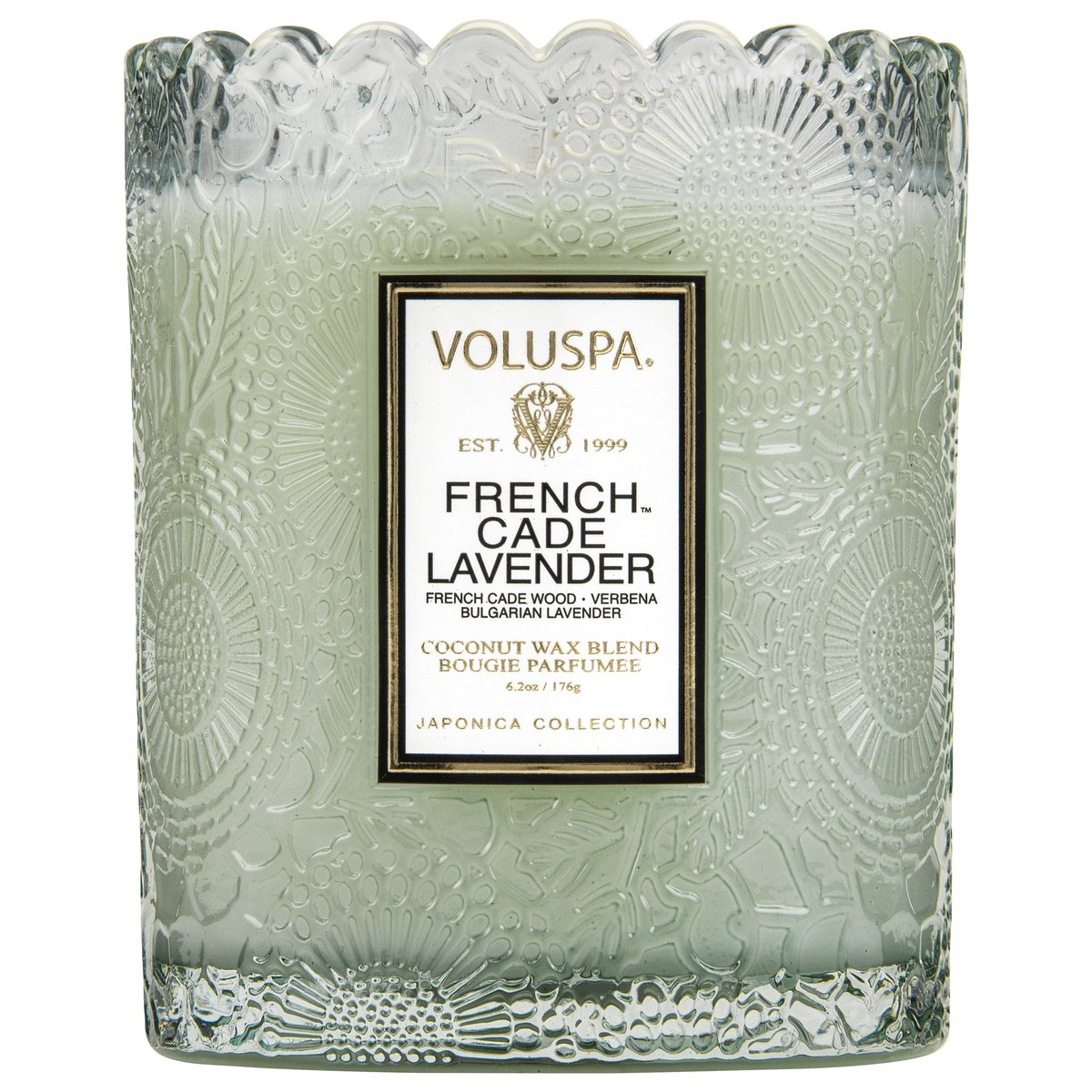 French Cade & Lavender - Scallop Edge Glass Candle    