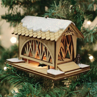 Ginger Cottages - One Horse Open Sleigh Covered Bridge Ornament    
