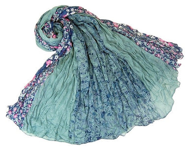 Mini Floral and Solid Light Blue Shawl Scarf    