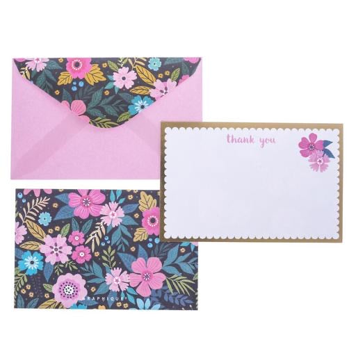 Boxed Flat Note - Navy Floral Thank You    