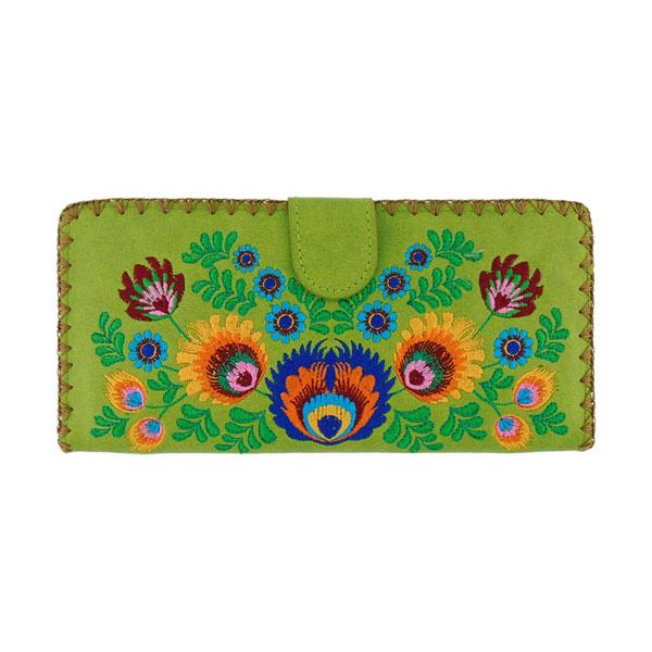 Lavishy Embroidered Polish Flower - Large Flat Vegan Wallet Green .  3272125.1