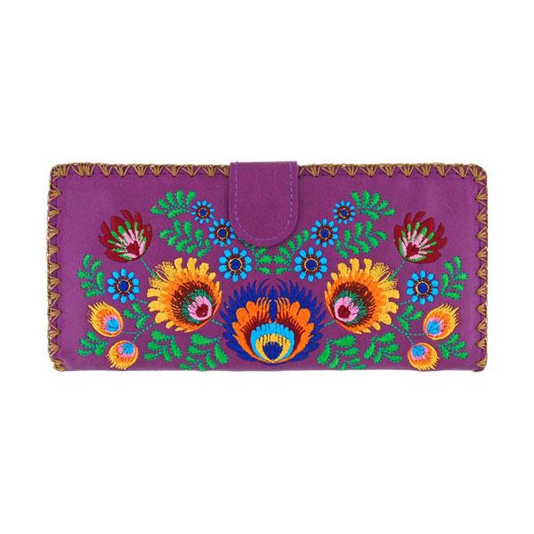 Lavishy Embroidered Polish Flower - Large Flat Vegan Wallet Purple .  3272125.2