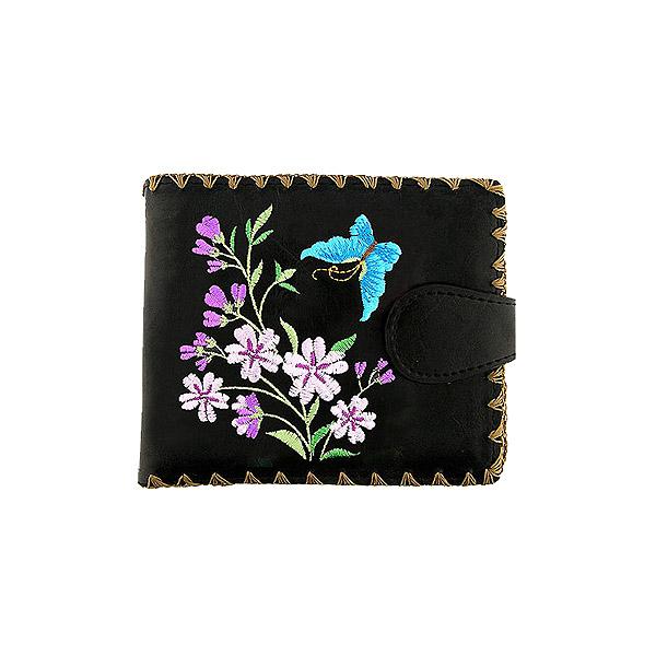 Lavishy Embroidered Cherry Blossom & Butterfly - Medium Vegan Wallet Black .  3272128.1