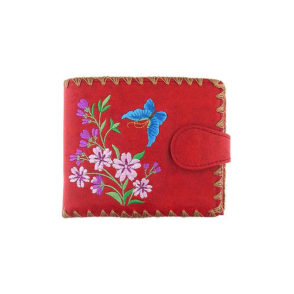 Lavishy Embroidered Cherry Blossom & Butterfly - Medium Vegan Wallet Red .  3272128.2