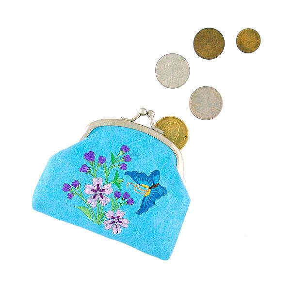 Lavishy Embroidered Butterfly & Cherry Blossom - Vegan Coin Purse    