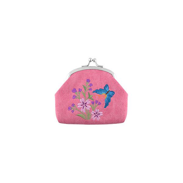 Lavishy Embroidered Butterfly & Cherry Blossom - Vegan Coin Purse Pink / .