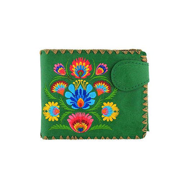 Lavishy Embroidered Polish Style Flora - Medium Vegan Wallet Green .  