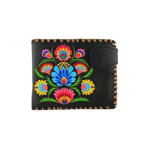 Lavishy Embroidered Polish Style Flora - Medium Vegan Wallet Black .  3272131.1