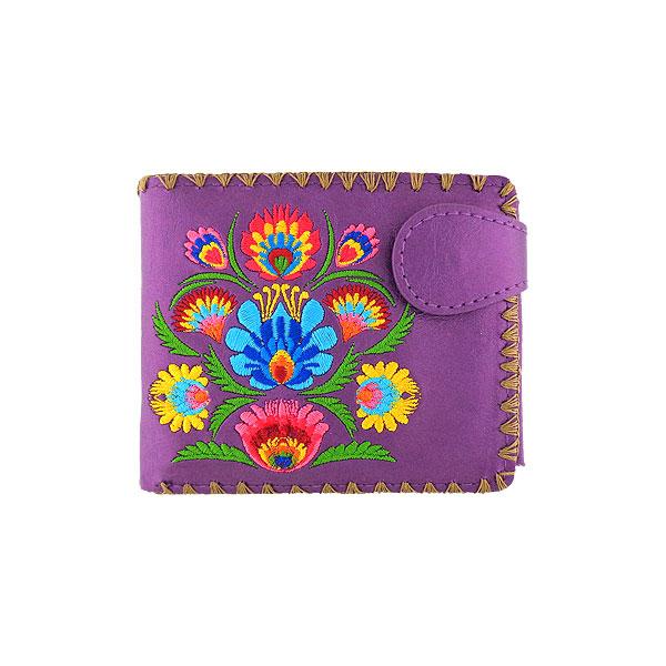 Lavishy Embroidered Polish Style Flora - Medium Vegan Wallet Purple .  3272131.5
