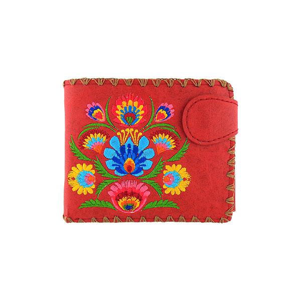 Lavishy Embroidered Polish Style Flora - Medium Vegan Wallet Red .  3272131.6