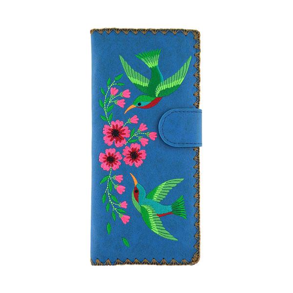 Lavishy Embroidered Hummingbird - Large Flat Vegan Wallet Blue .  3272123.3