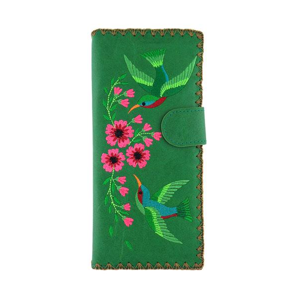 Hummingbird Women Wallet With Bird and Flowers Painting Black 