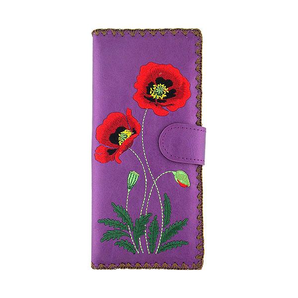 Lavishy Embroidered Poppy Flower - Large Flat Vegan Wallet Purple .  3272124.2