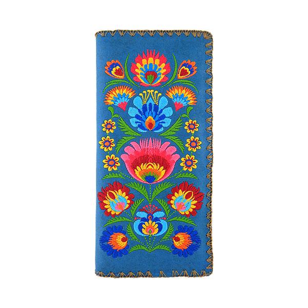 Lavishy Embroidered Polish Style Flora - Large Flat Vegan Wallet Blue .  3272122.2
