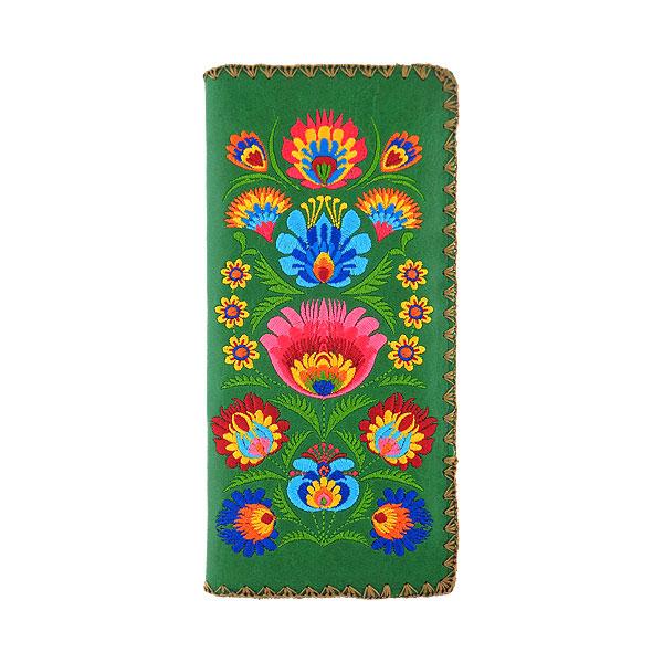 Lavishy Embroidered Polish Style Flora - Large Flat Vegan Wallet Green .  3272122.3