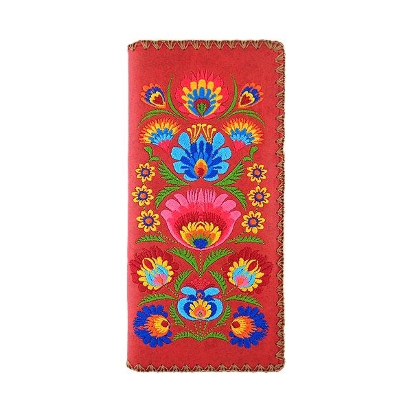 Lavishy Embroidered Polish Style Flora - Large Flat Vegan Wallet Red .  3272122.7