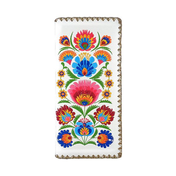Lavishy Embroidered Polish Style Flora - Large Flat Vegan Wallet White .  3272122.6
