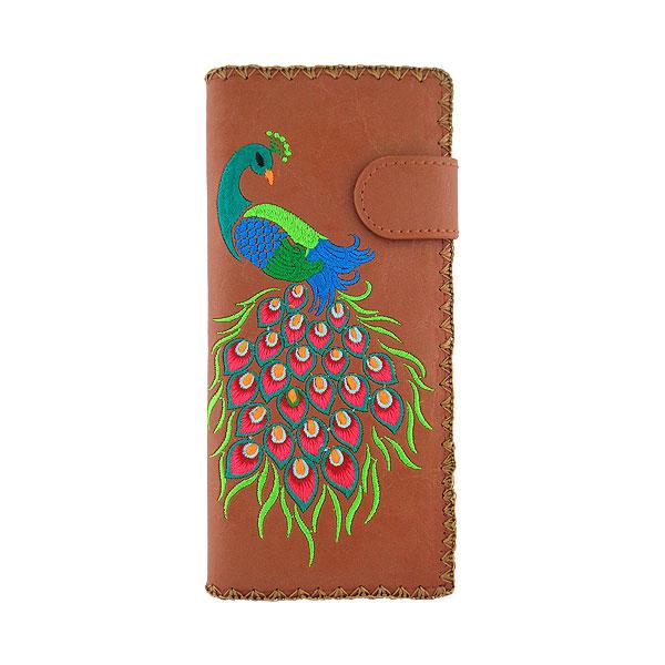 Lavishy Embroidered Peacock - Large Flat Vegan Wallet Brown   3272120.2