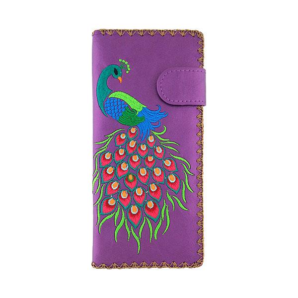 Lavishy Embroidered Peacock - Large Flat Vegan Wallet Purple   3272120.4