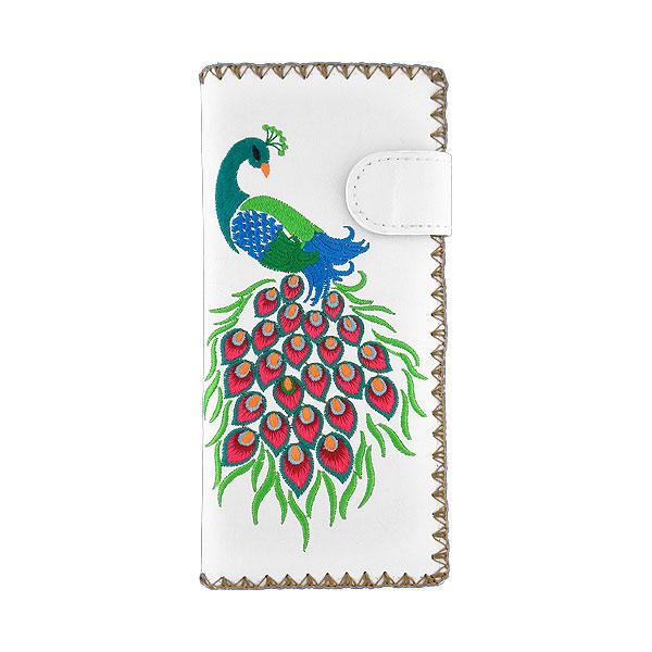 Lavishy Embroidered Peacock - Large Flat Vegan Wallet White   3272120.5