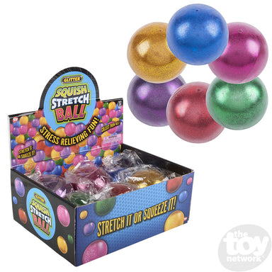 Squish and Stretch Glitter Ball - Green, Purple, Red, Gold, Pink or Blue    
