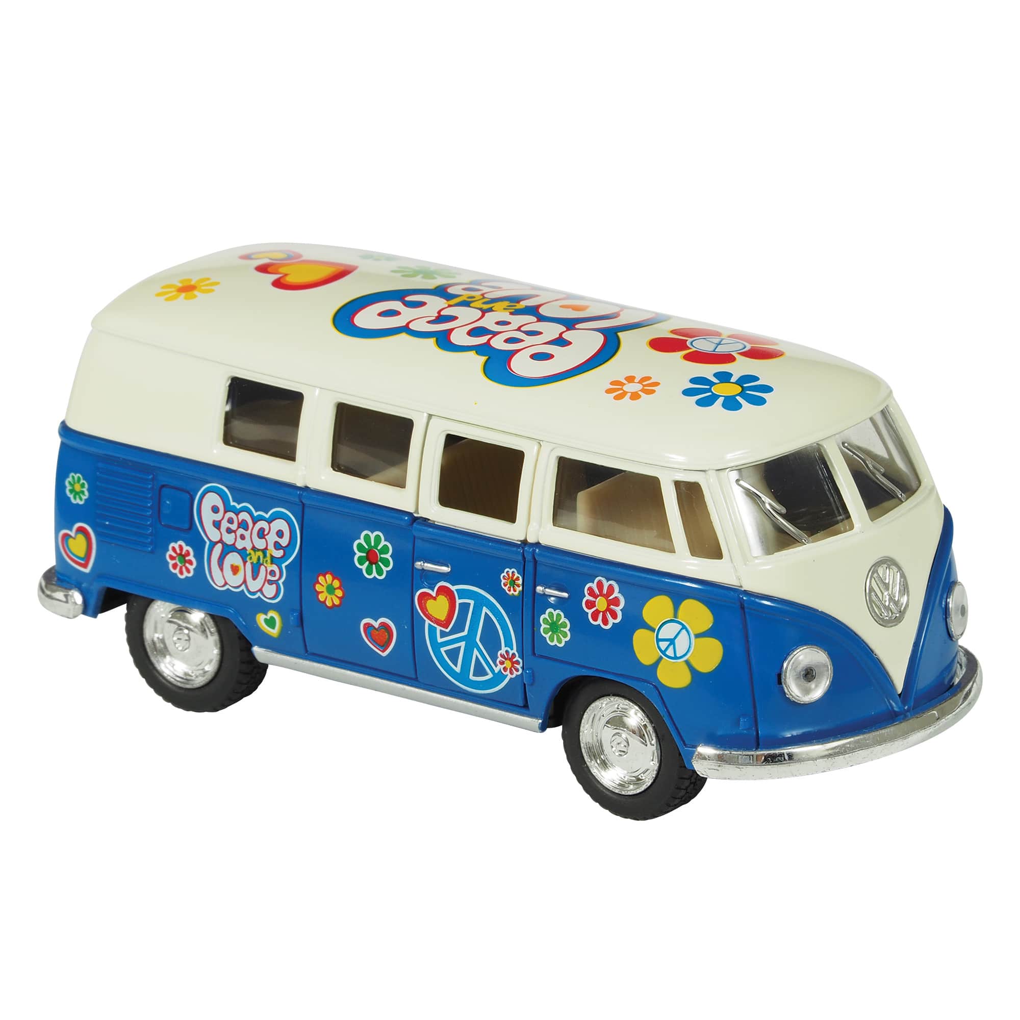 Diecast '62 VW Classic Peace & Love Bus (Single) Blue, Yellow, Orange or Red    