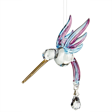 Fantasy Glass Suncatcher - Hummingbird, Winter Blue    