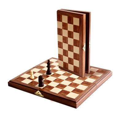 Folding Stauntion Style Magentic Walnut Chess Set - 11 Inch    