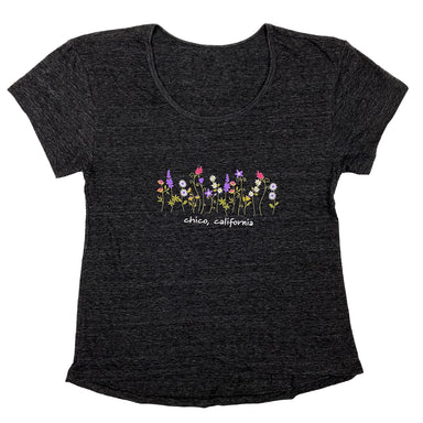 Levitate Flowers - Womens Hi-Low Scoop T-Shirt BLACK S  