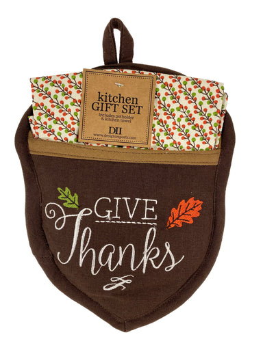 Give Thanks - Acorn Potholder and Dishtowel Set    