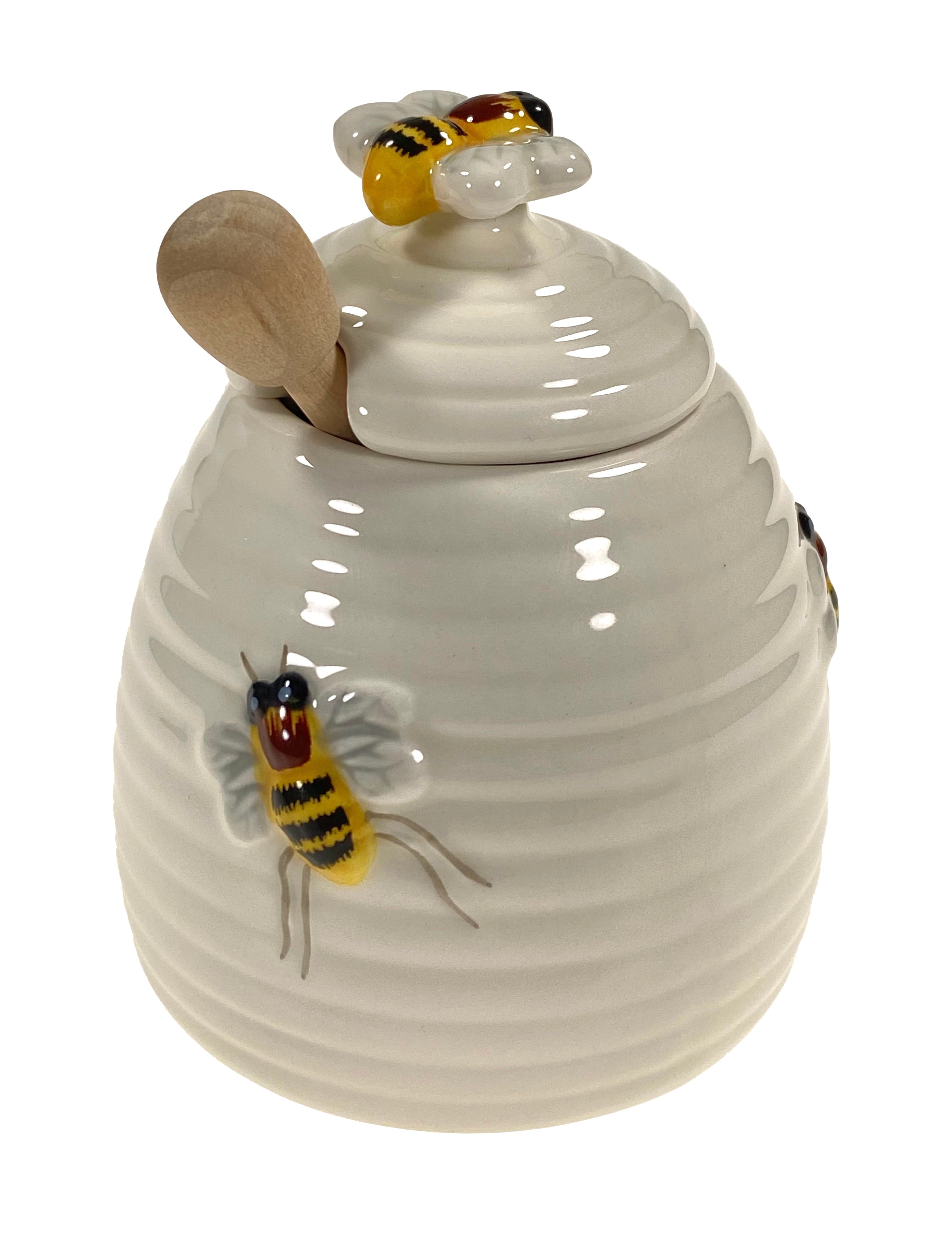 Bee Hive Honey Pot With Wooden Dipper    