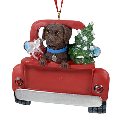 Labrador Retriever in a Truck - Chocolate Lab    