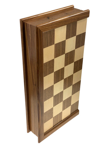 Inlaid Walnut Tournament Chessboard With Weighted Pieces - 3.5" King    