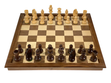 Inlaid Walnut Tournament Chessboard With Weighted Pieces - 3.5" King    