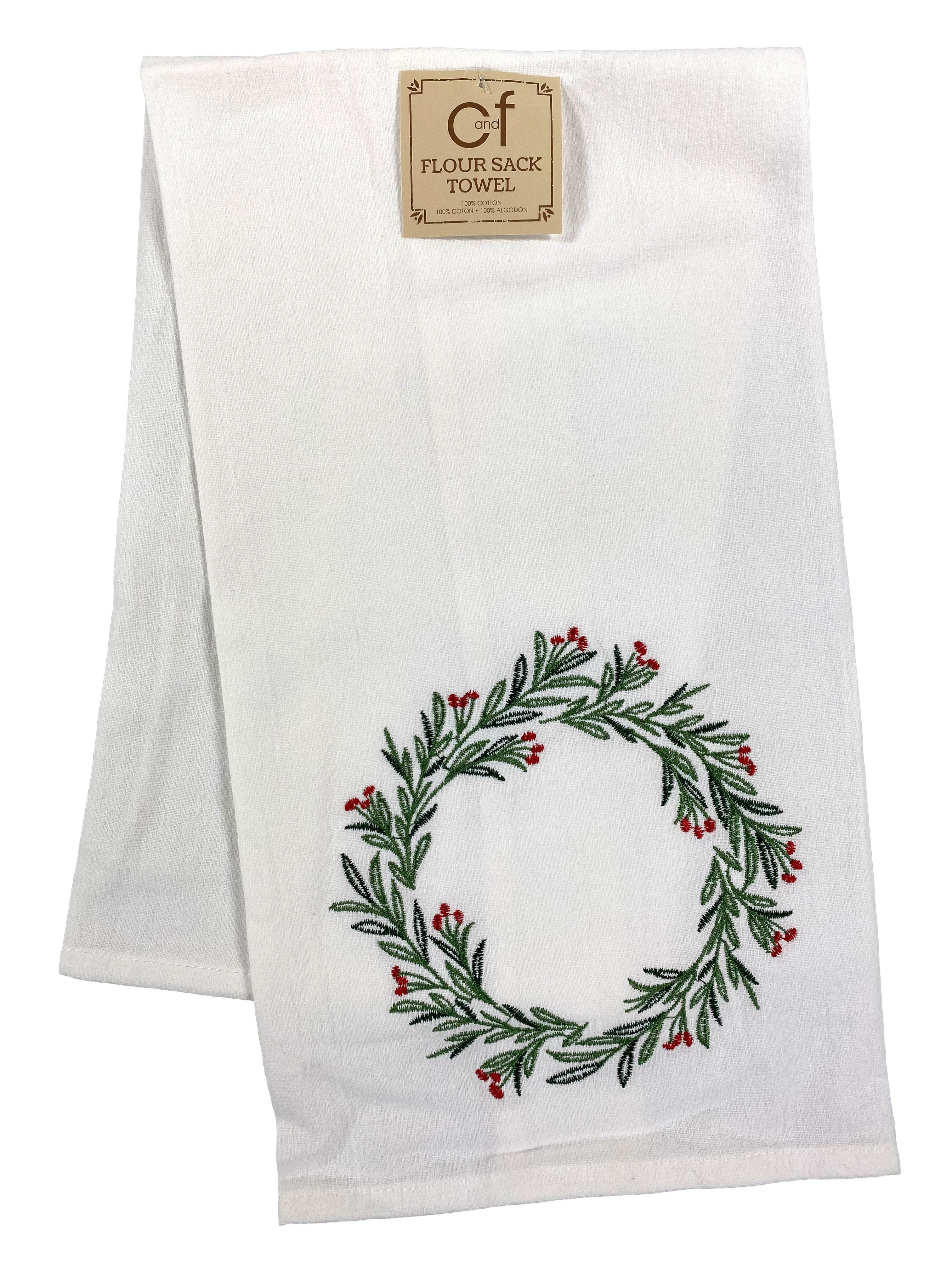 Greenery Wreath - Flour Sack Kitchen Towel    