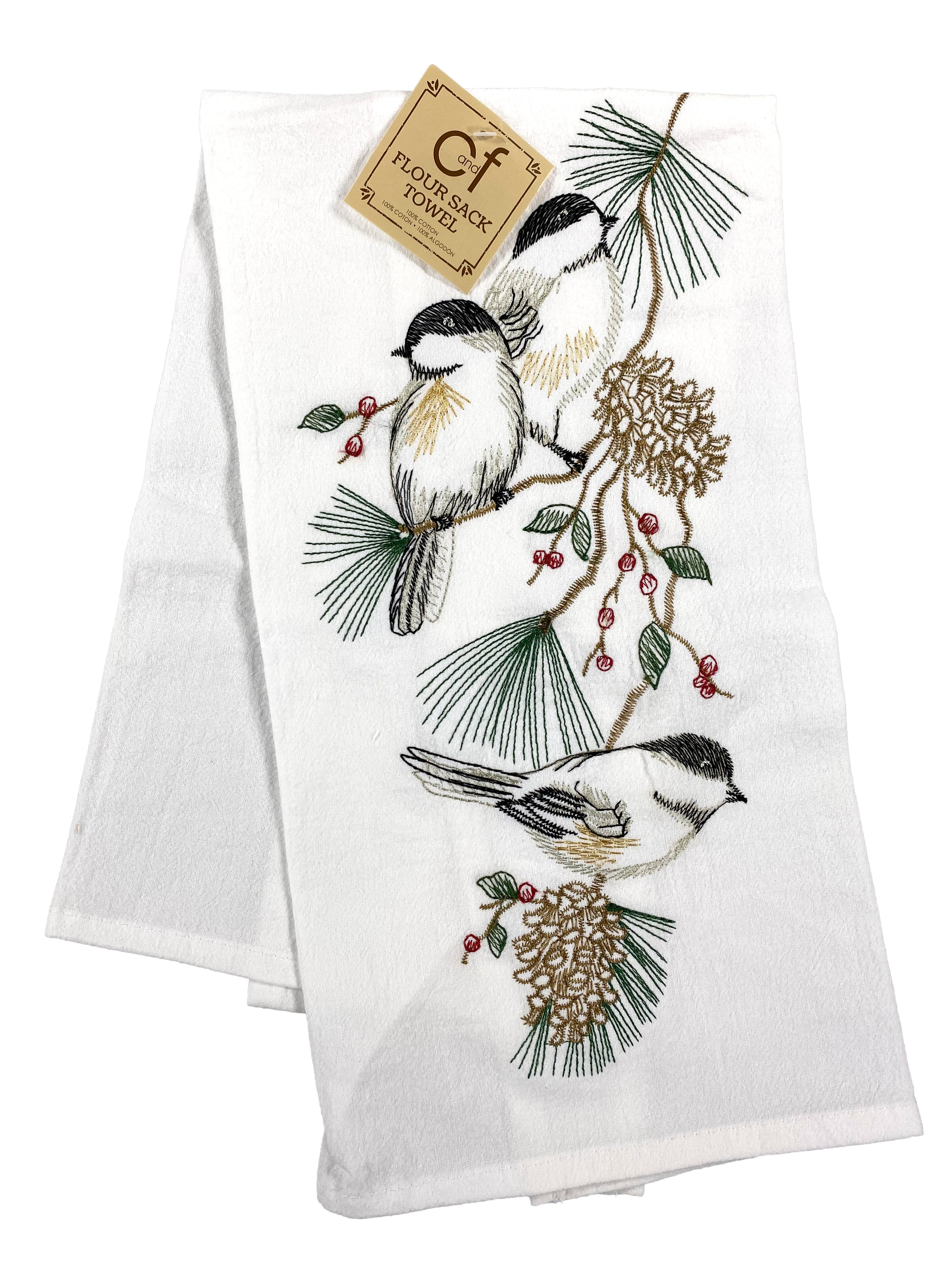 Chickadees on Pine - Flour Sack Kitchen Towel    