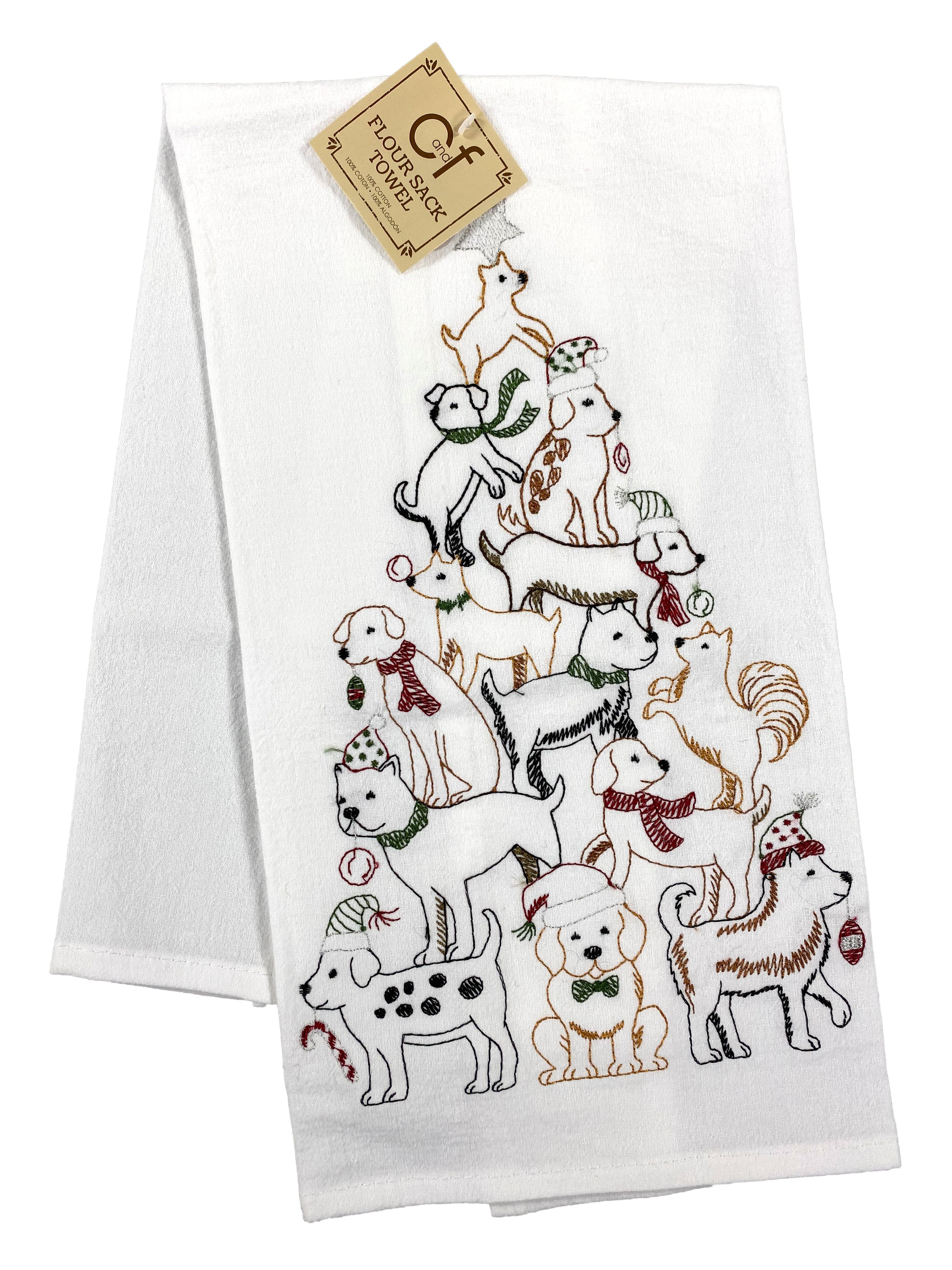 Christmas Puppy Tree - Flour Sack Kitchen Towel    