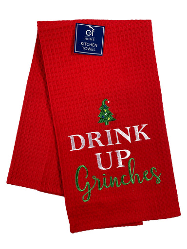 Drink Up Grinches - Waffle Weave Kitchen Towel    