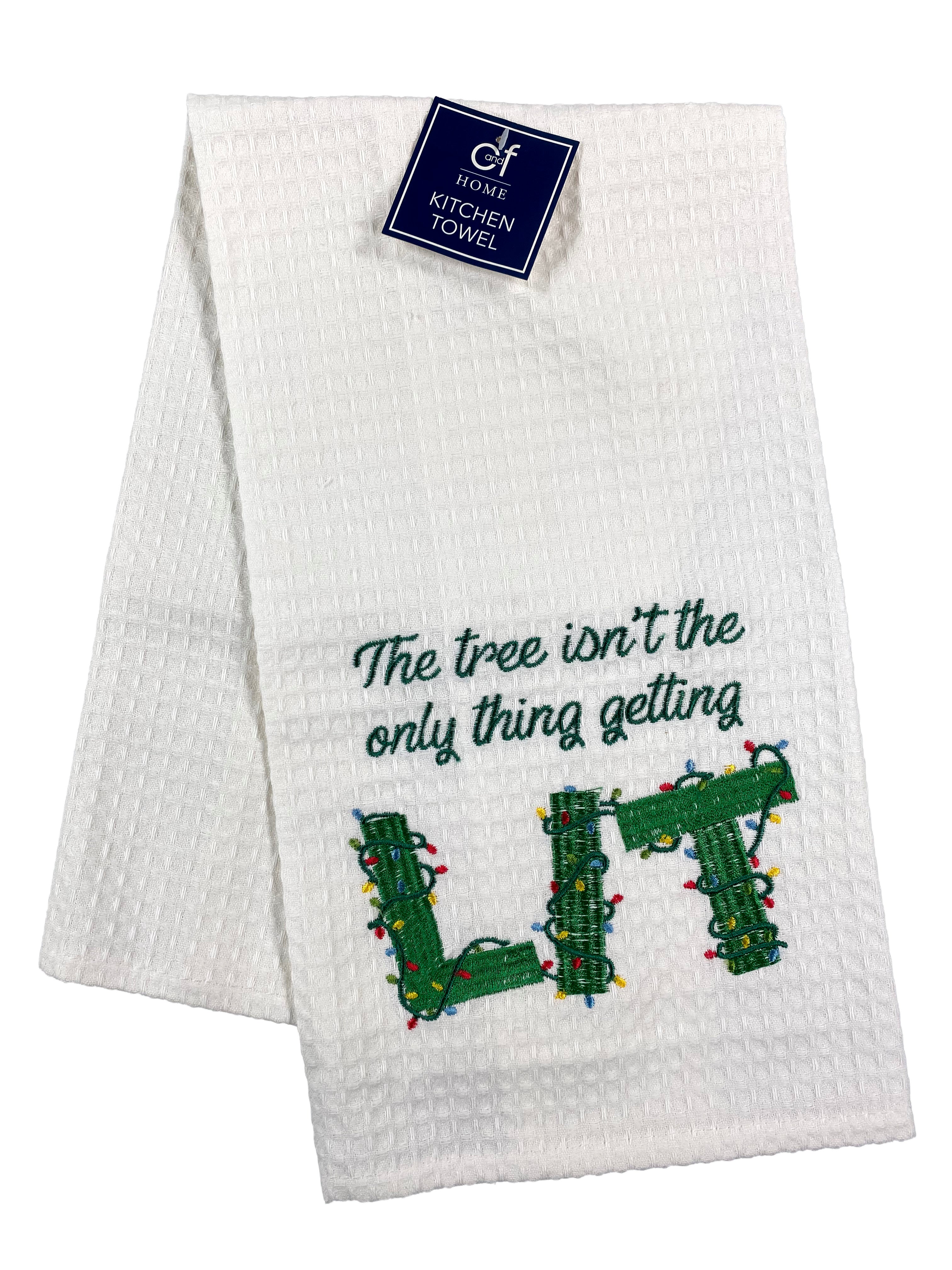The Tree Isn't the Only Thing Getting Lit - Waffle Weave Kitchen Towel    