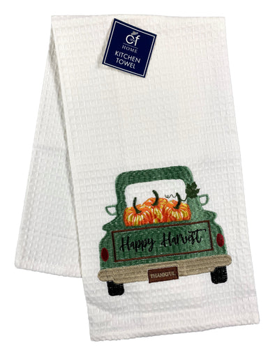 Happy Harvest Pickup Truck - Waffle Weave Kitchen Towel    
