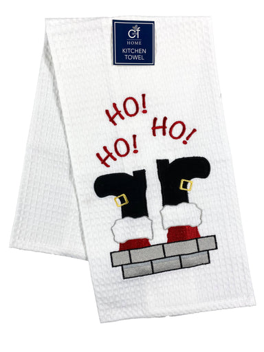 HoHoHo Santa Chimney - Waffle Weave Kitchen Towel    