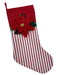 Stocking - Red and White Stripe With 3D Poinsettia    
