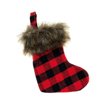 Mini Stocking - Red and Black Buffalo Plaid With Fur    