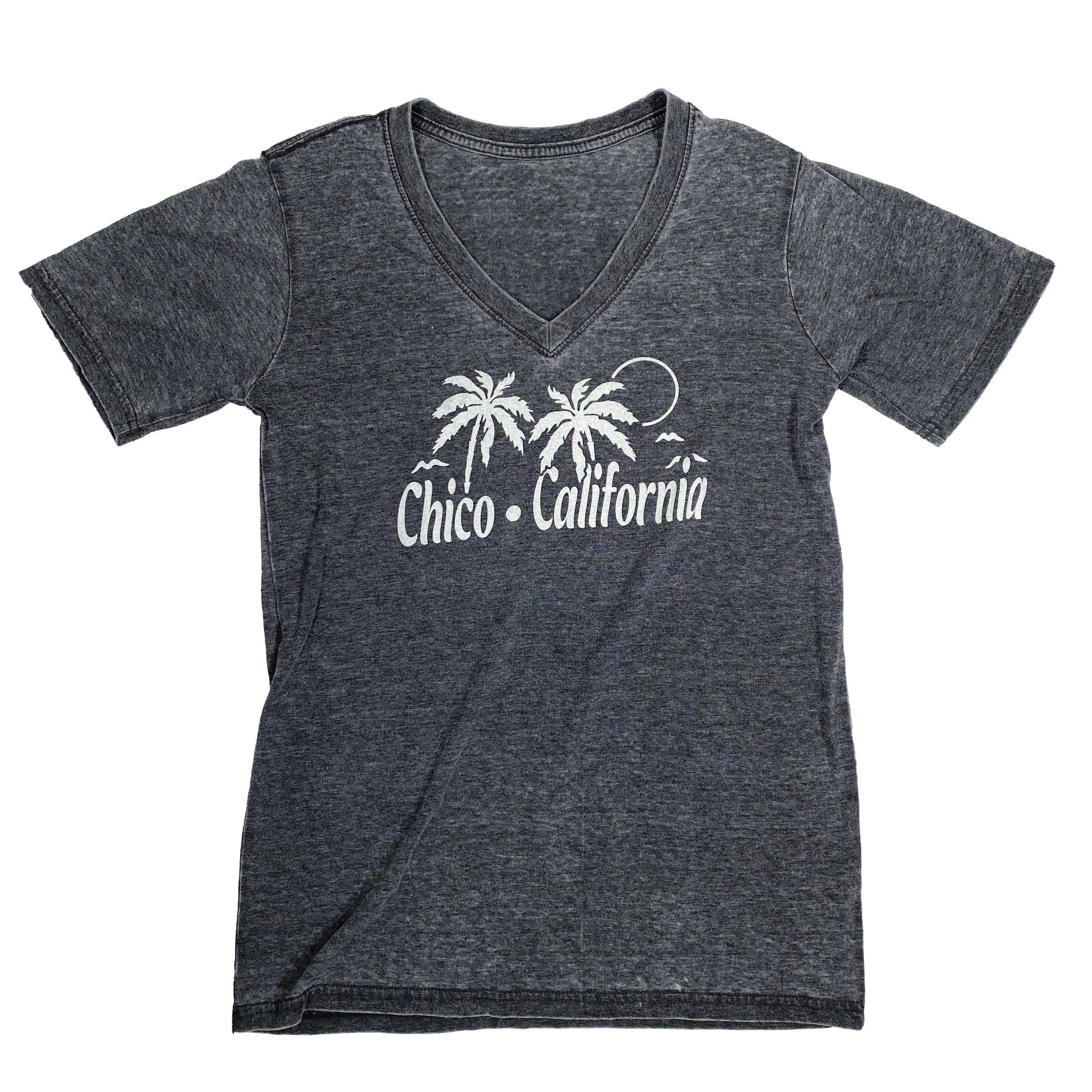 Feeling Free Palms - Womens V-Neck Chico T-Shirt CHARCOAL S  3263710.1
