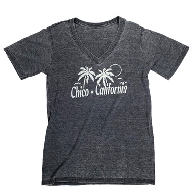 Feeling Free Palms - Womens V-Neck Chico T-Shirt CHARCOAL S  