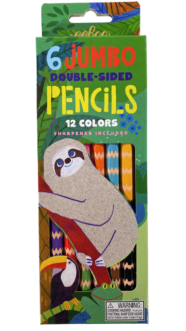 Sloth - 6 Jumbo Double-Sided Colored Pencils    