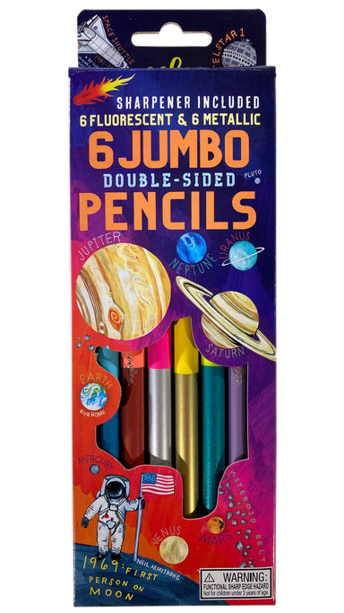 Solar System - 6 Jumbo Double Sided Metallic & Fluorescent Pencils    